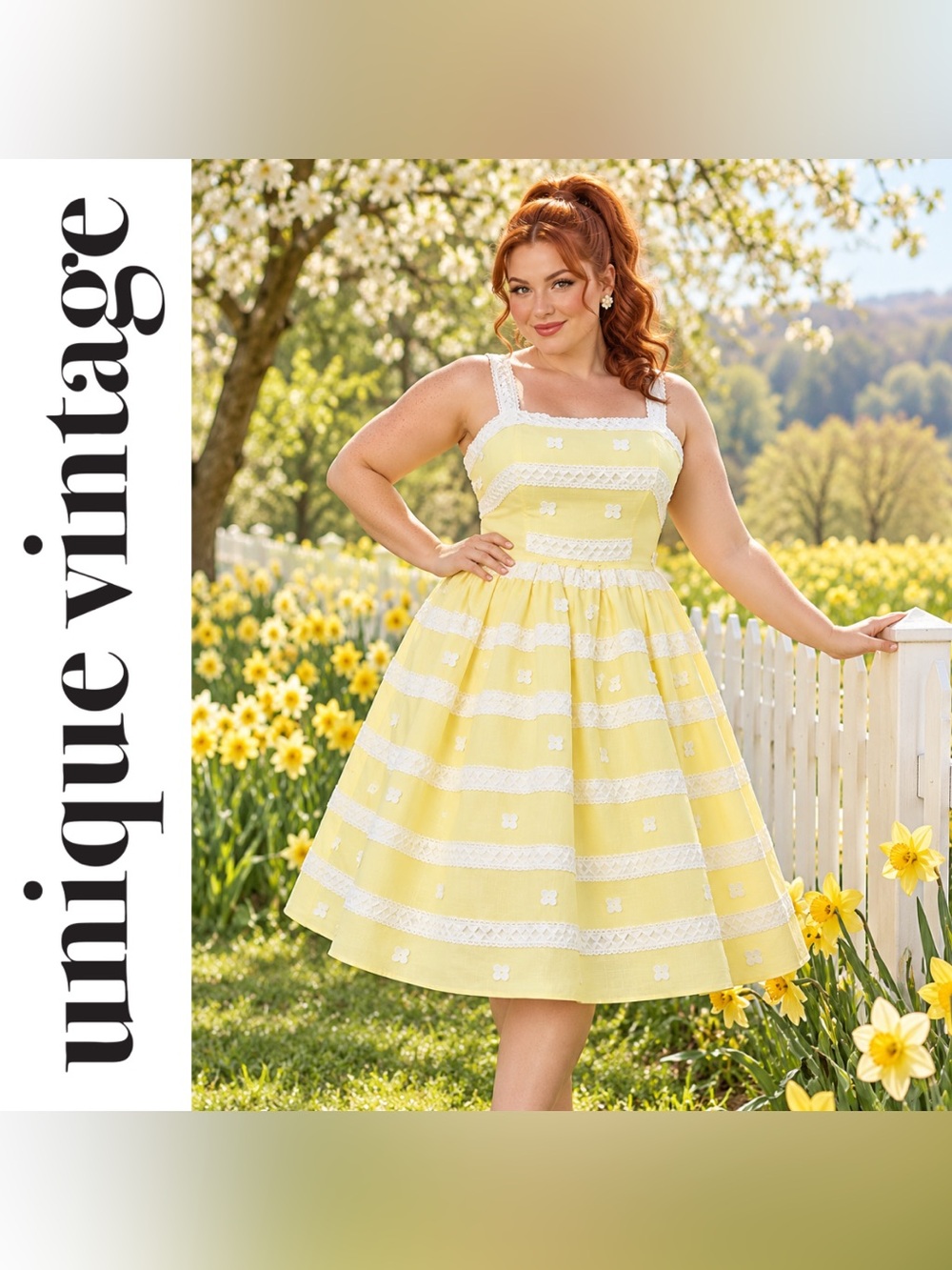 Unique Vintage Lemon Yellow & White Embroidered Sundress Swing Dress, 1X, NWT!